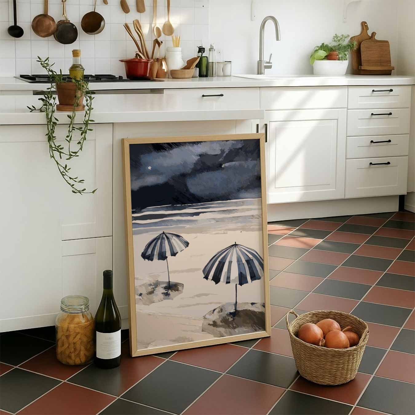 Strandparaplu's in de Schemering Poster-WallArtistic