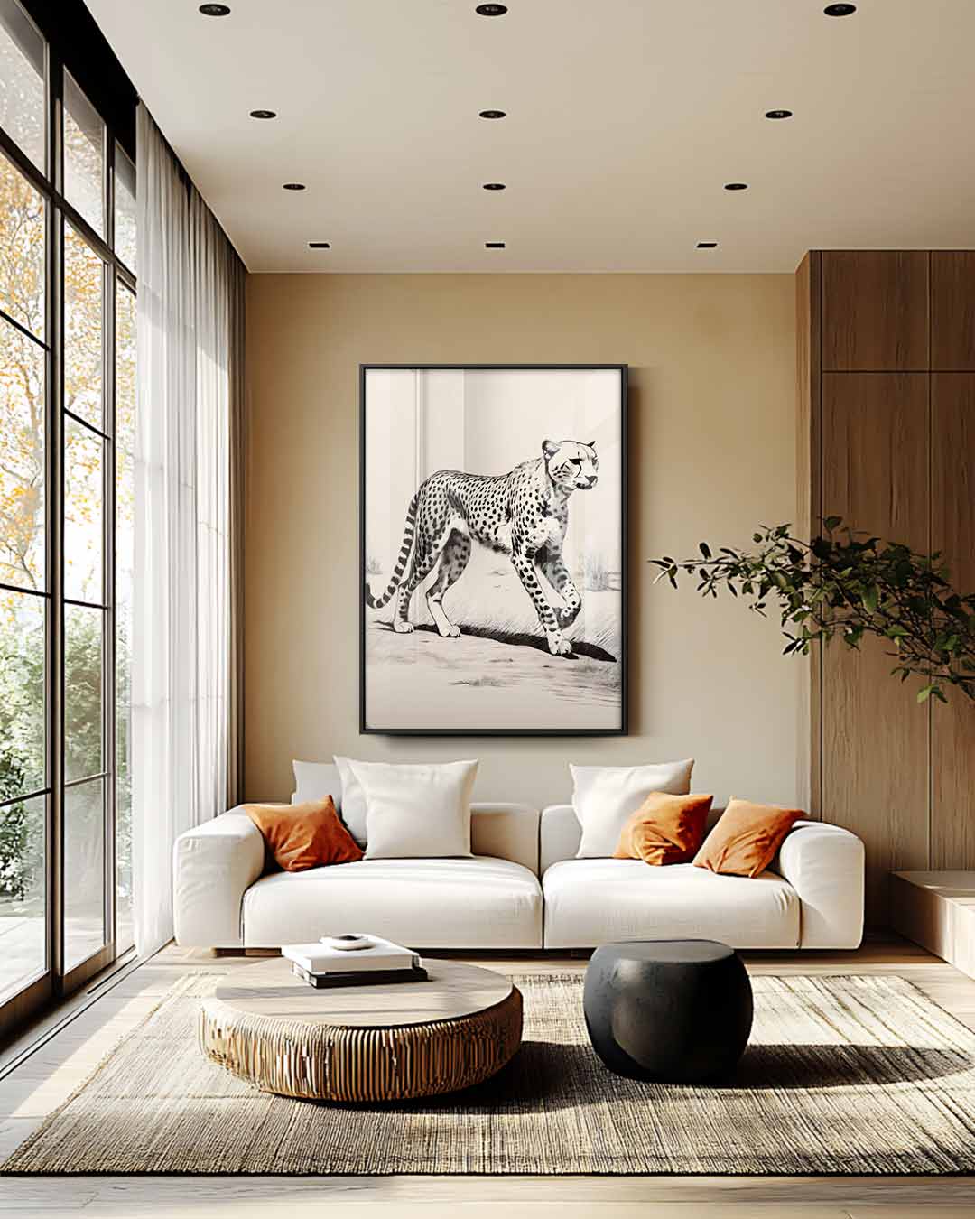 Majestueuze Cheetah op Savanne Kunstwerk-canvas-dibond-plexiglas-wanddecoratie-WallArtistic