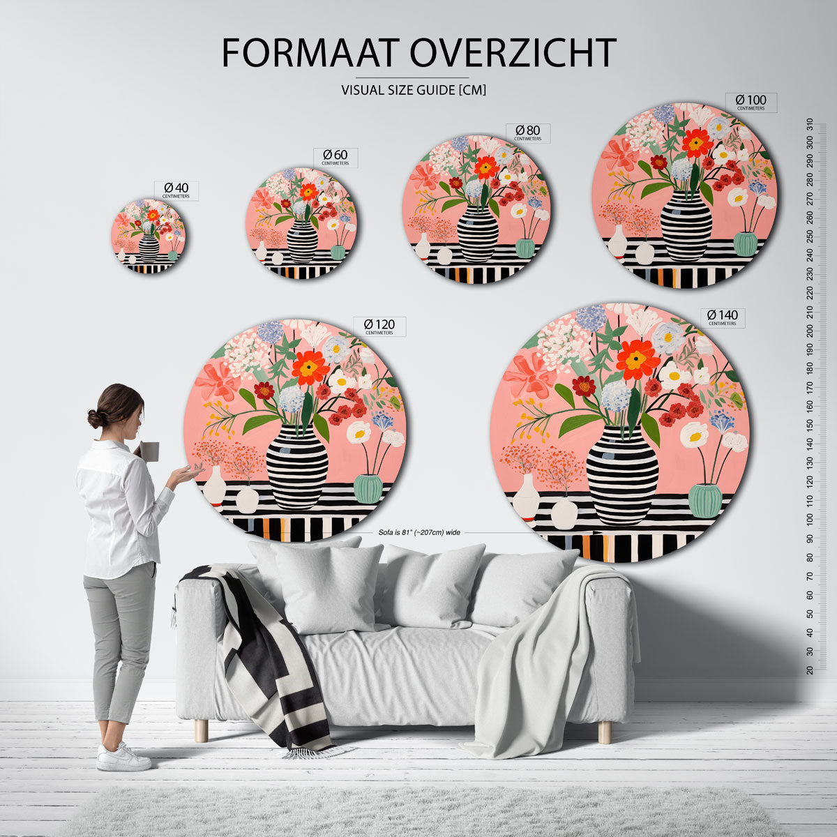 Bloemen in vazen Muurcirkel