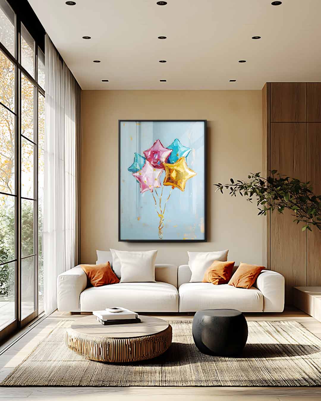 Vrolijke Sterrenballonnen Kunstwerk-canvas-dibond-plexiglas-wanddecoratie-WallArtistic