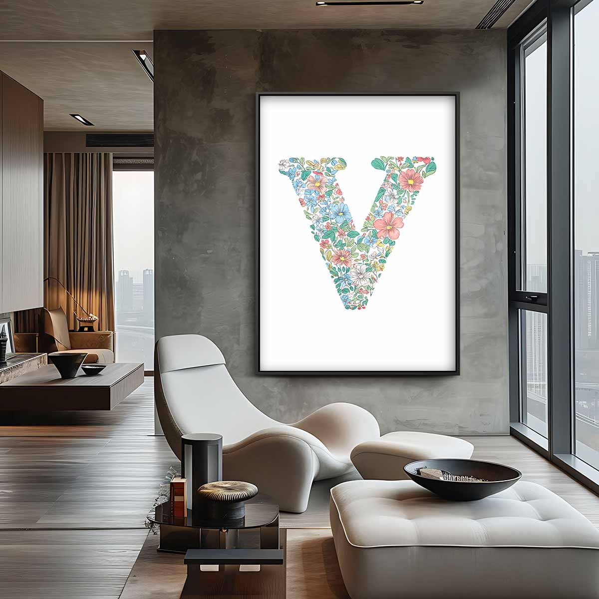 Bloemenletter V Kunstwerk-canvas-dibond-plexiglas-wanddecoratie-WallArtistic