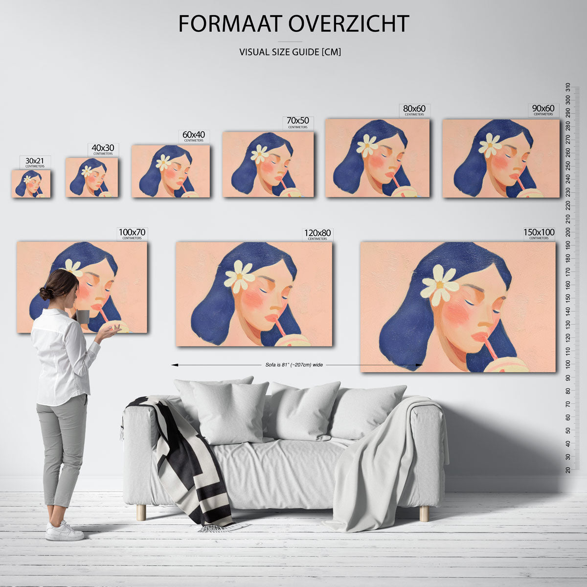 Vrouw met bloem en drankje Poster