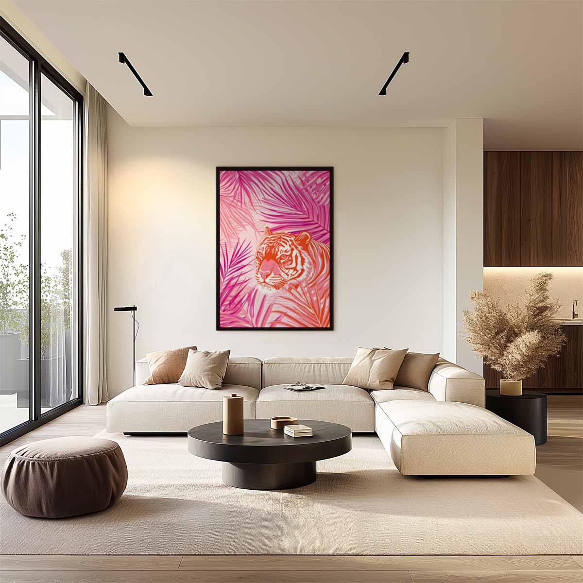 Kleurrijke Tijger in de Jungle Kunstwerk-canvas-dibond-plexiglas-wanddecoratie-WallArtistic