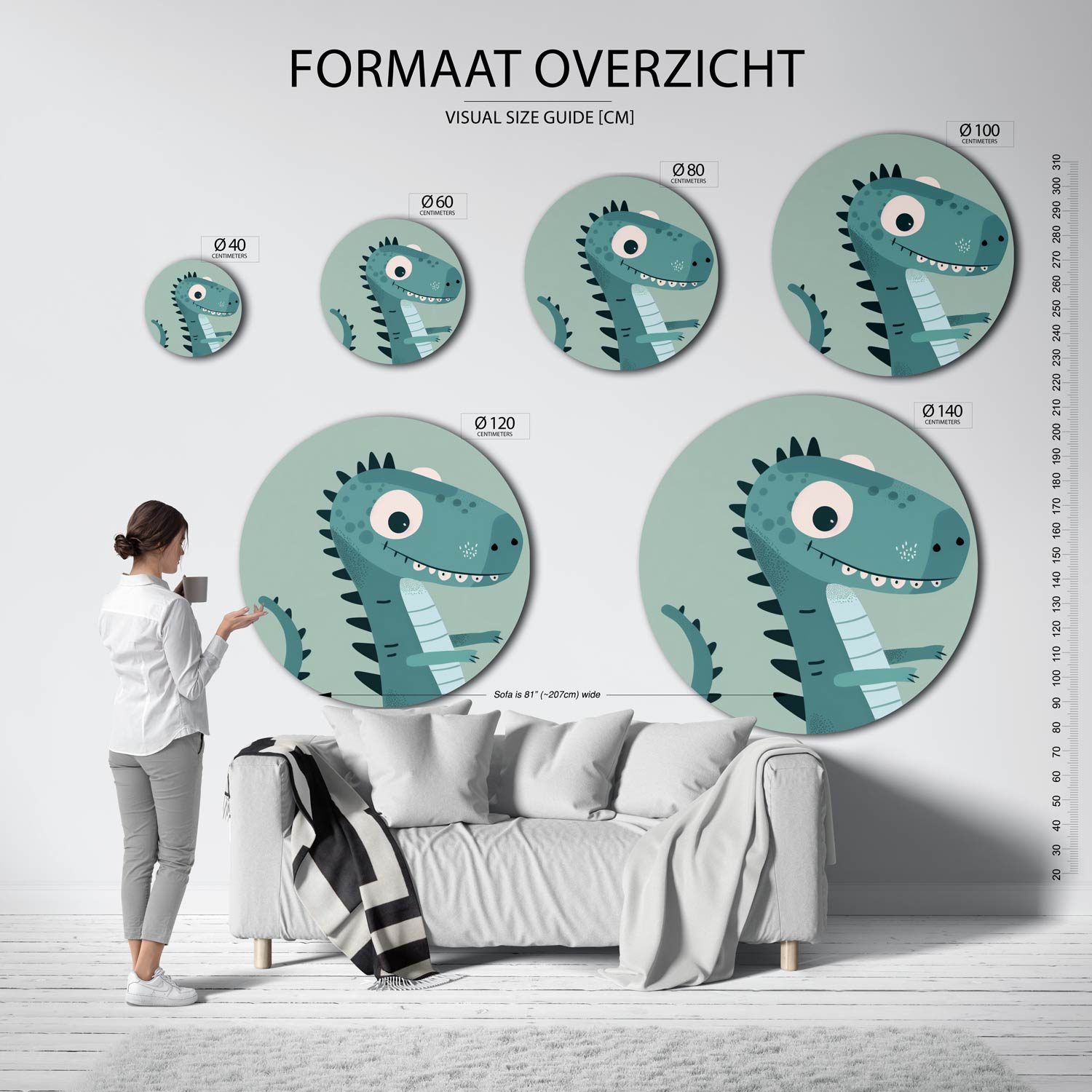 Blauwe dinosaurus Muurcirkel