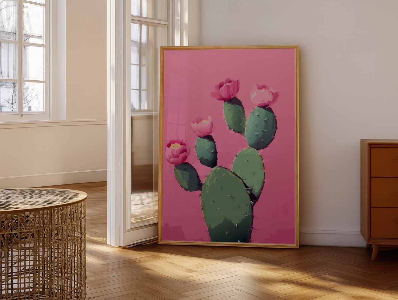 Cactus Bloemenpracht op Roze Poster-WallArtistic