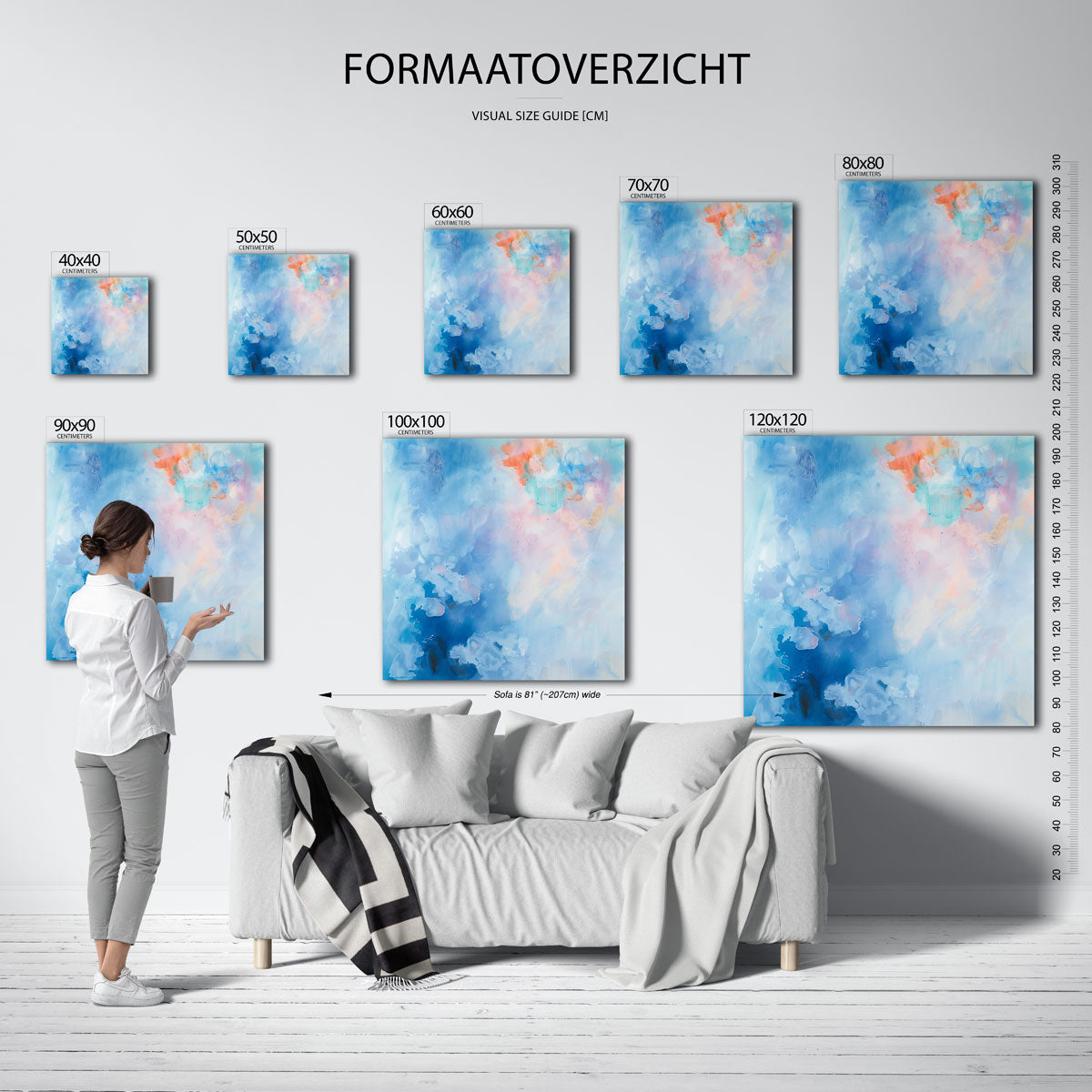 Abstracte blauwe en oranje Poster