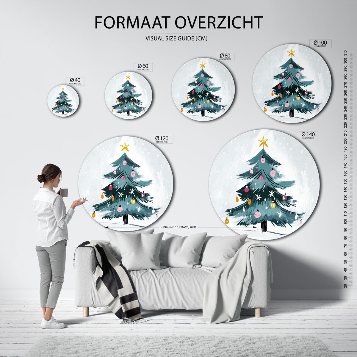 Kerstboom met versiering Muurcirkel