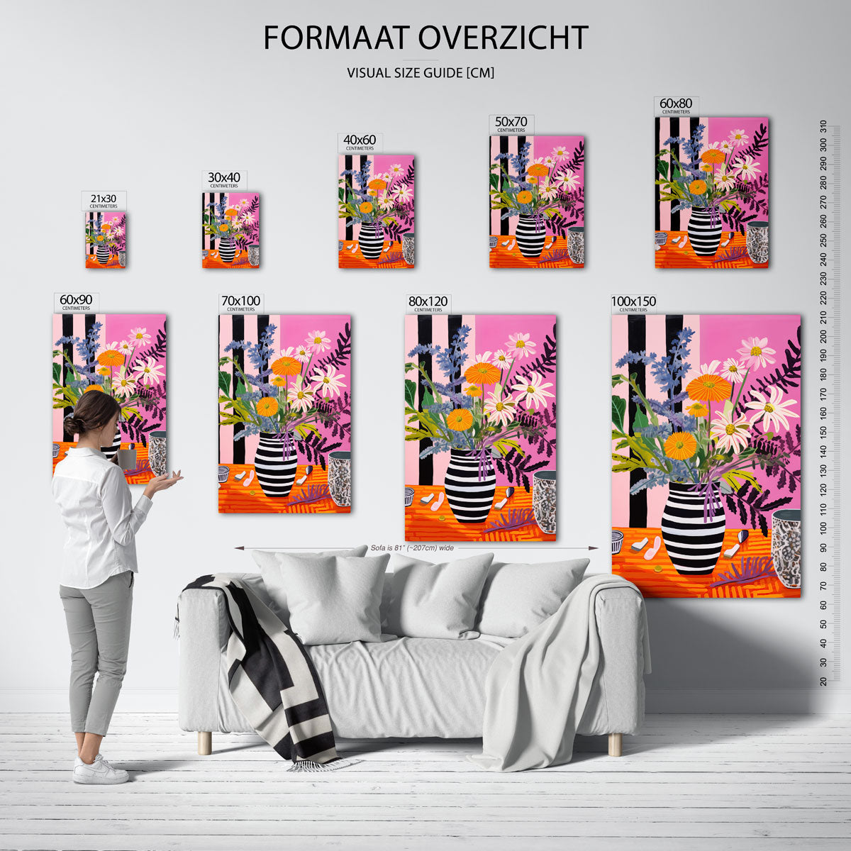Bloemen in gestreepte vaas Poster