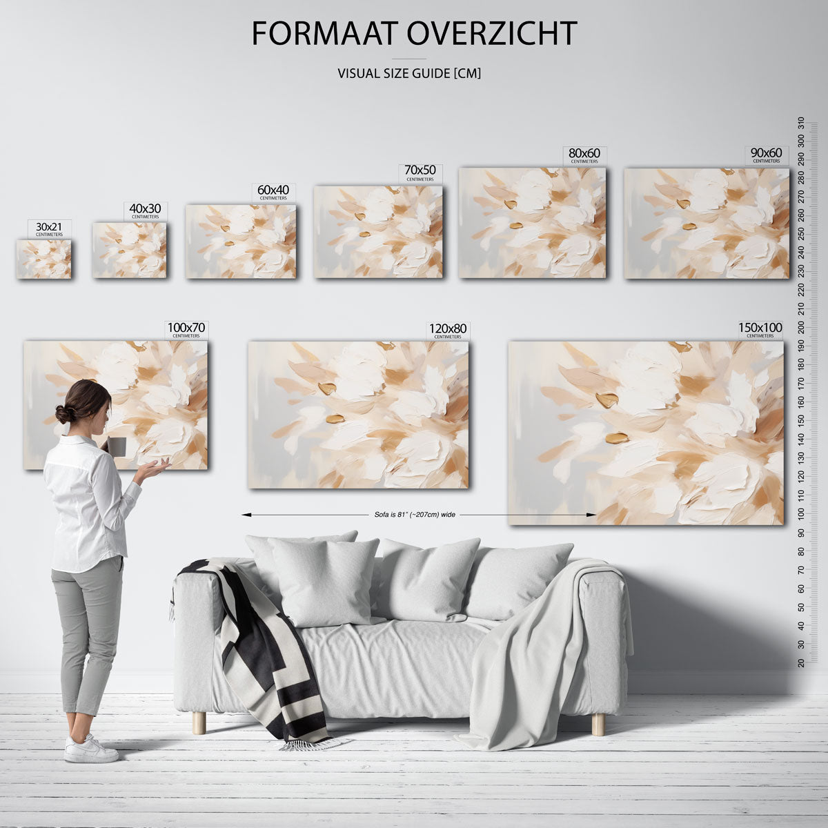 Bloemmotief in beige Poster