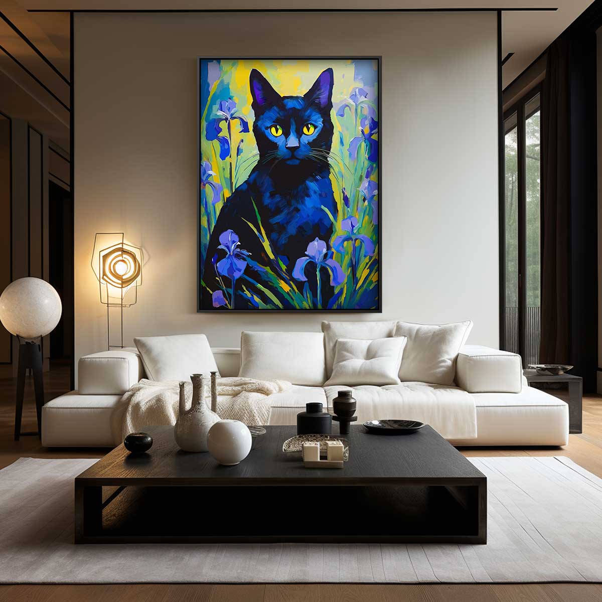 Mystical Cat in Flower Garden Artwork