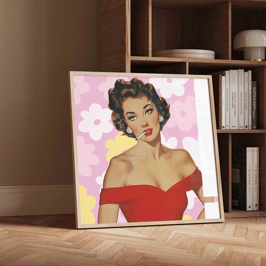 Vrouw in rode jurk Poster