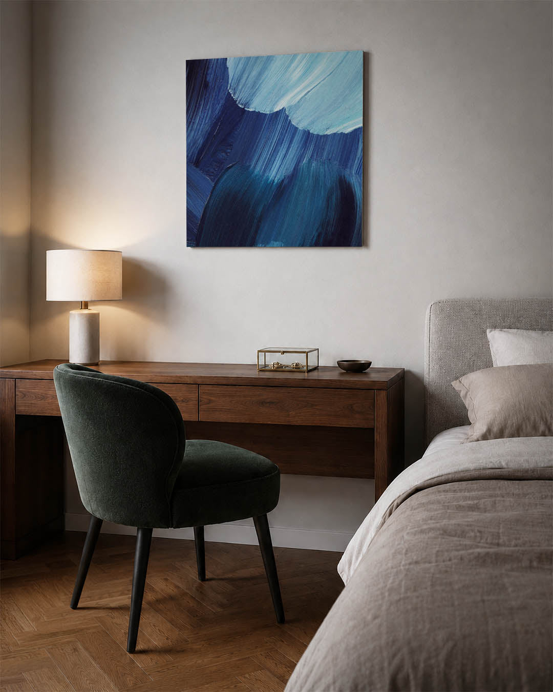Dynamische blauwe strokes Kunstwerk