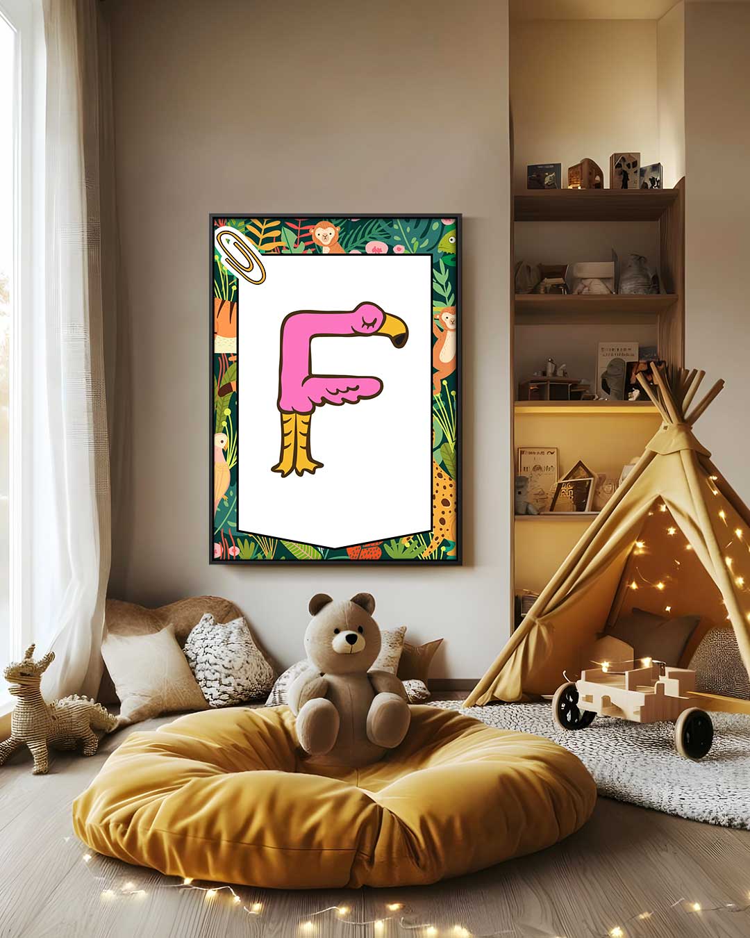 Flamingo Letter F Poster Kunstwerk-canvas-dibond-plexiglas-wanddecoratie-WallArtistic