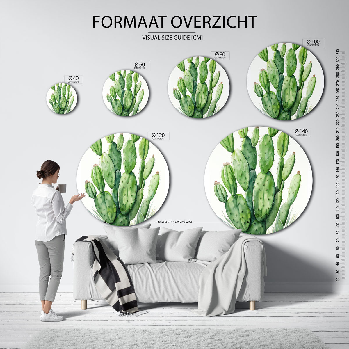 Groene cactus Muurcirkel