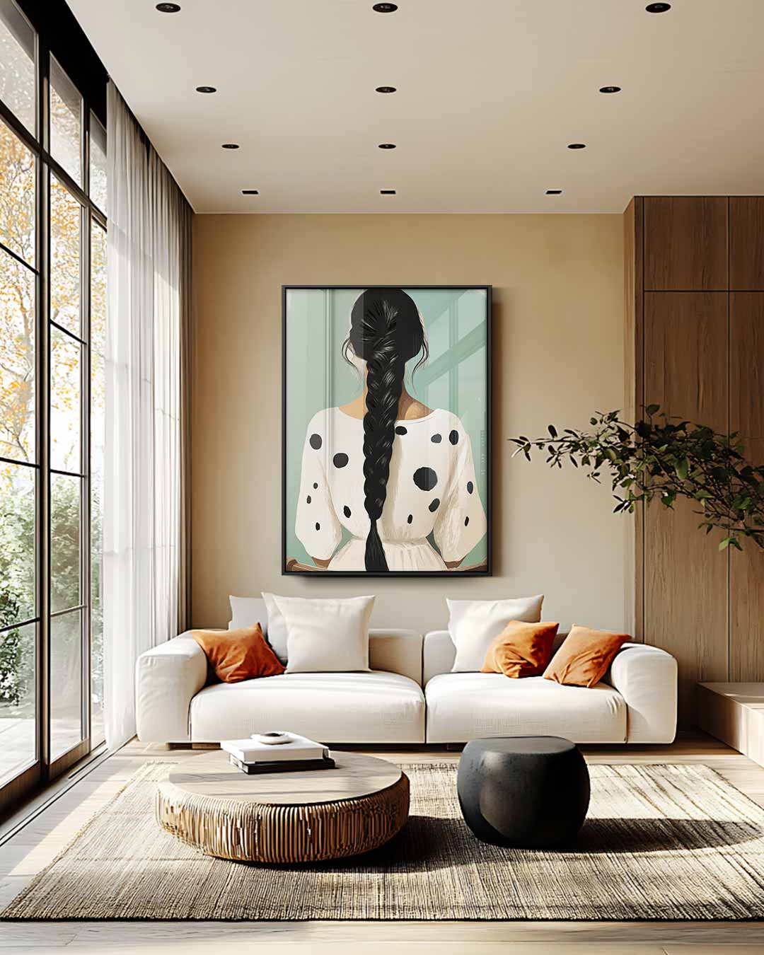 Meisje in Gepunte Jurk Kunstwerk-canvas-dibond-plexiglas-wanddecoratie-WallArtistic