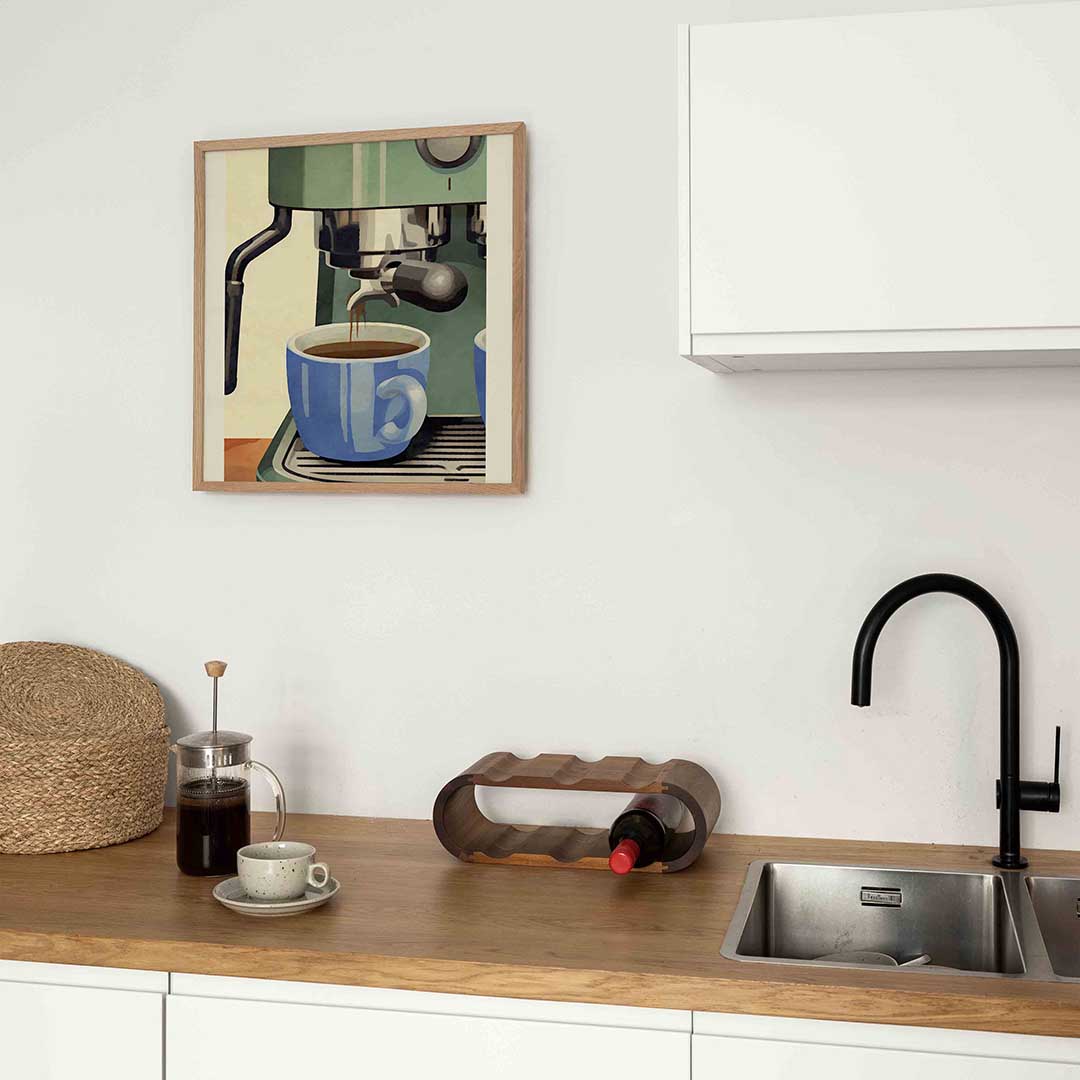 Koffiemachine met blauwe mok Poster