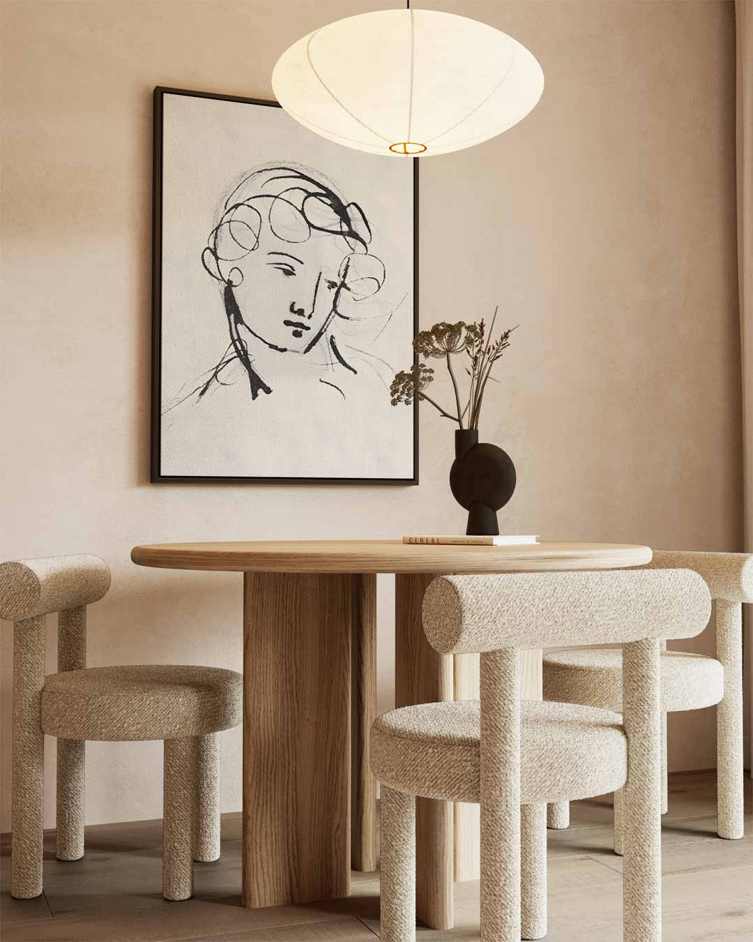 Elegante Lijntekening Portret Kunstwerk-canvas-dibond-plexiglas-wanddecoratie-WallArtistic