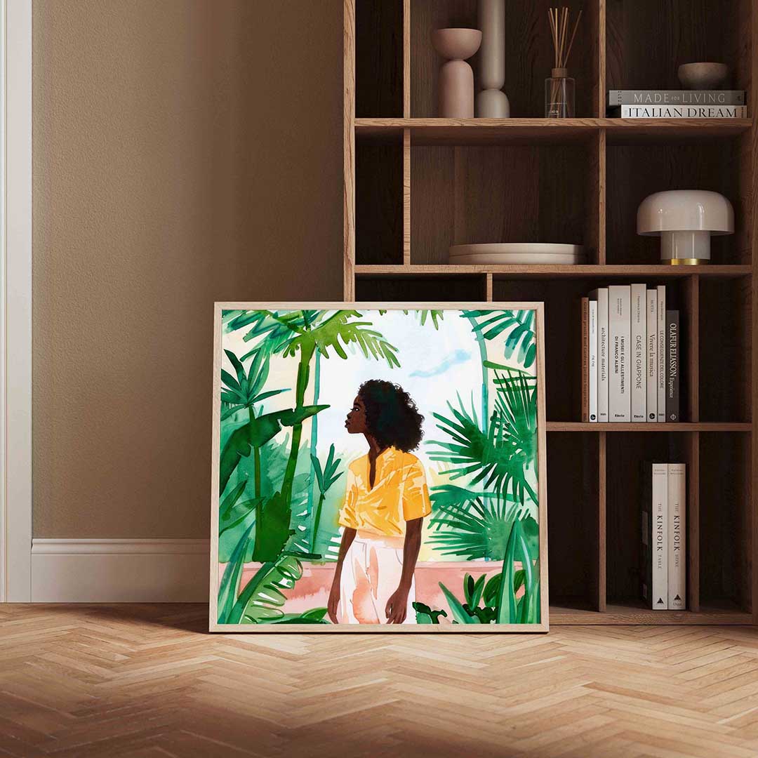 Vrouw tussen groene bladeren Poster