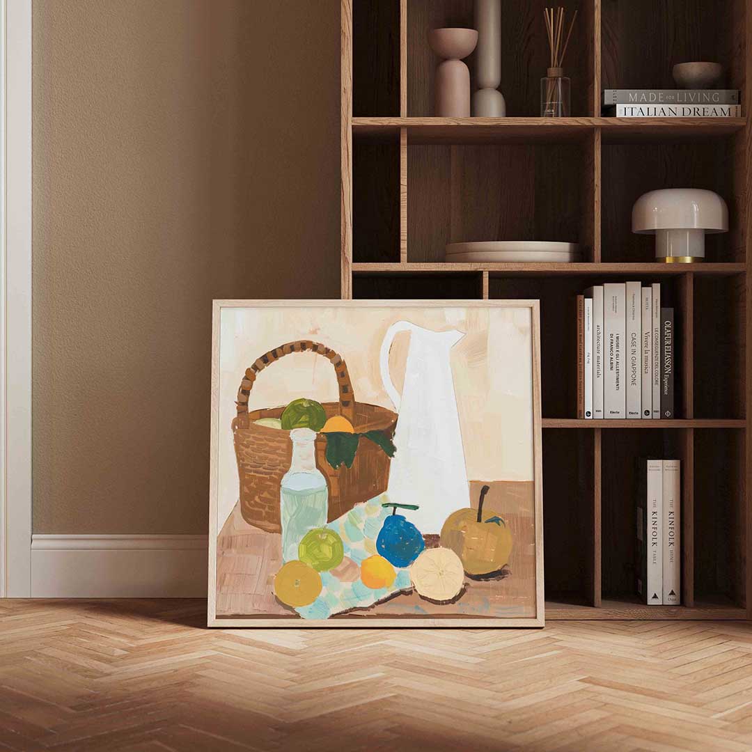 Stilleven met fruit en mand Poster