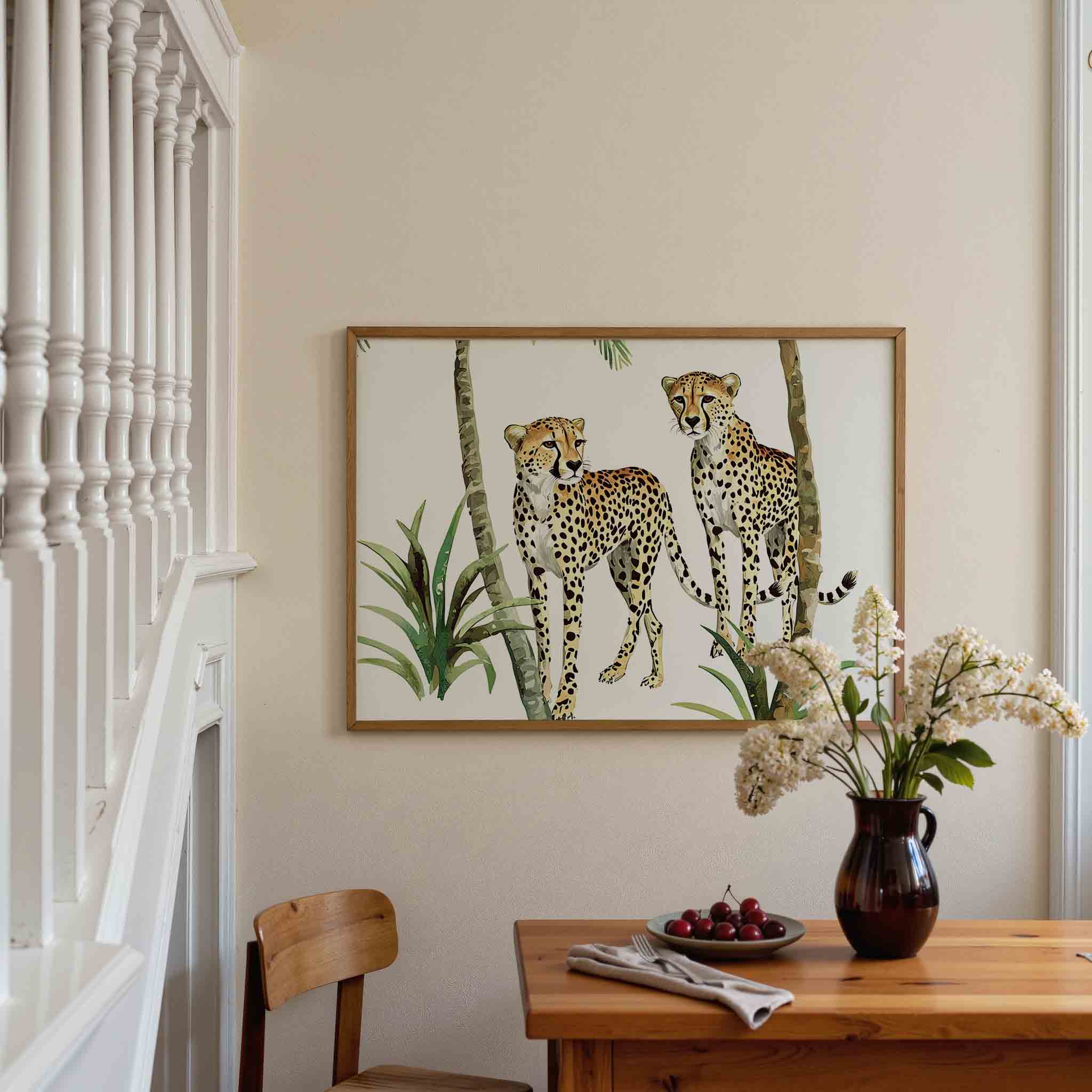Twee cheeta's tussen palmbomen Poster