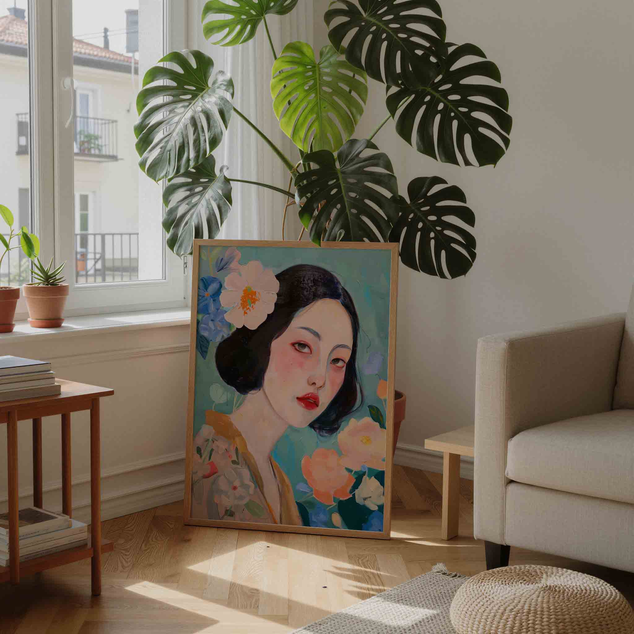 Vrouw met bloemen Poster
