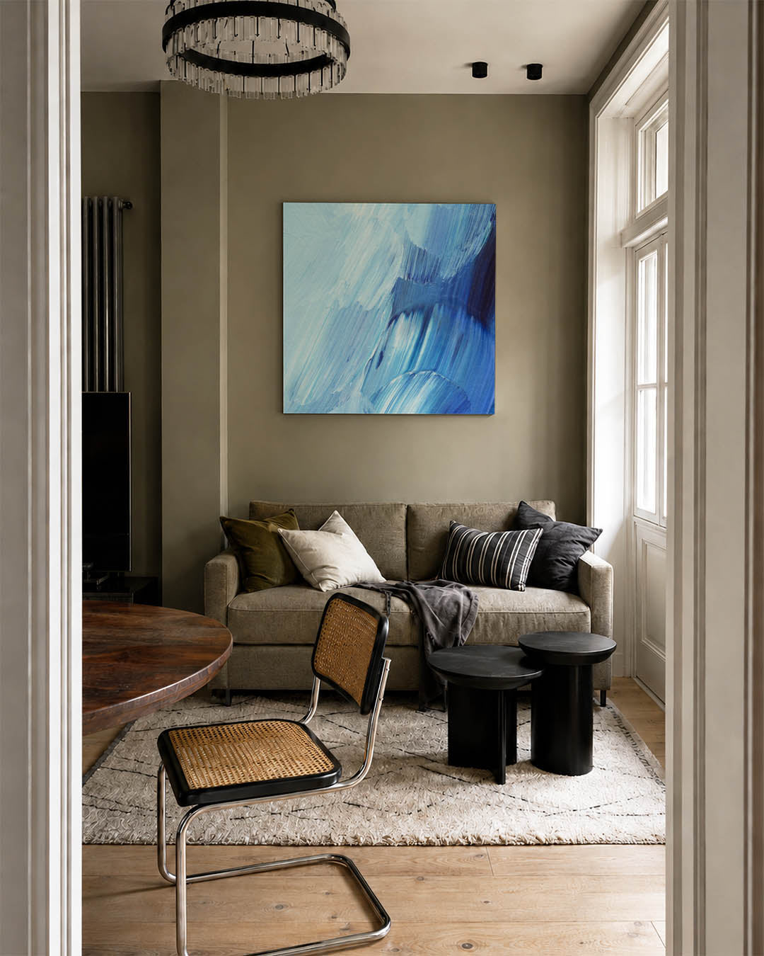 Dynamische blauwe beweging Kunstwerk