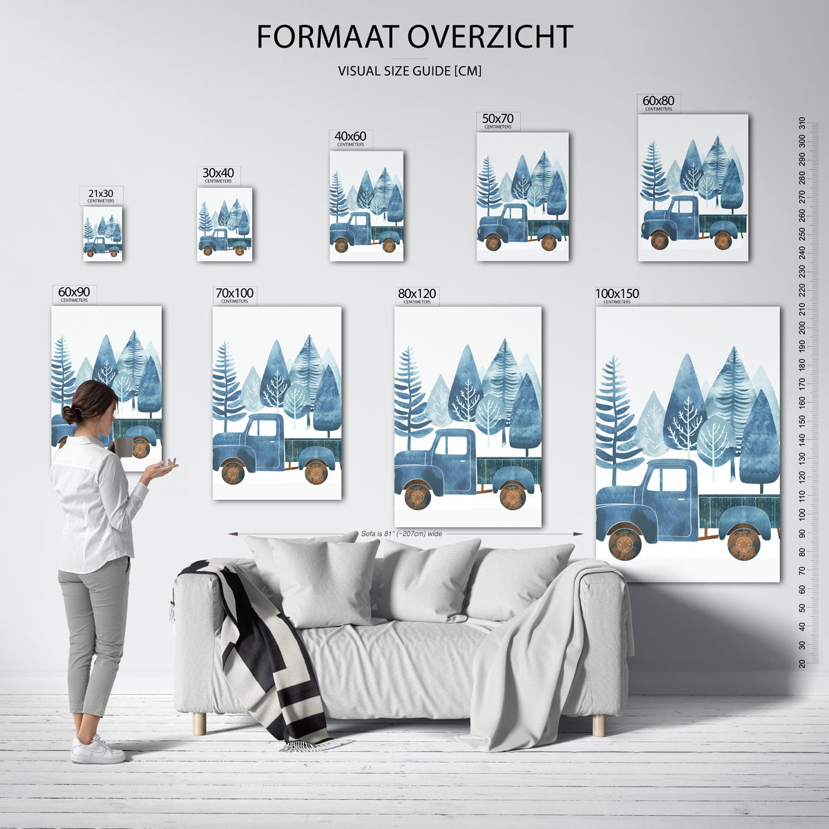 Blauwe vrachtwagen en bomen Poster