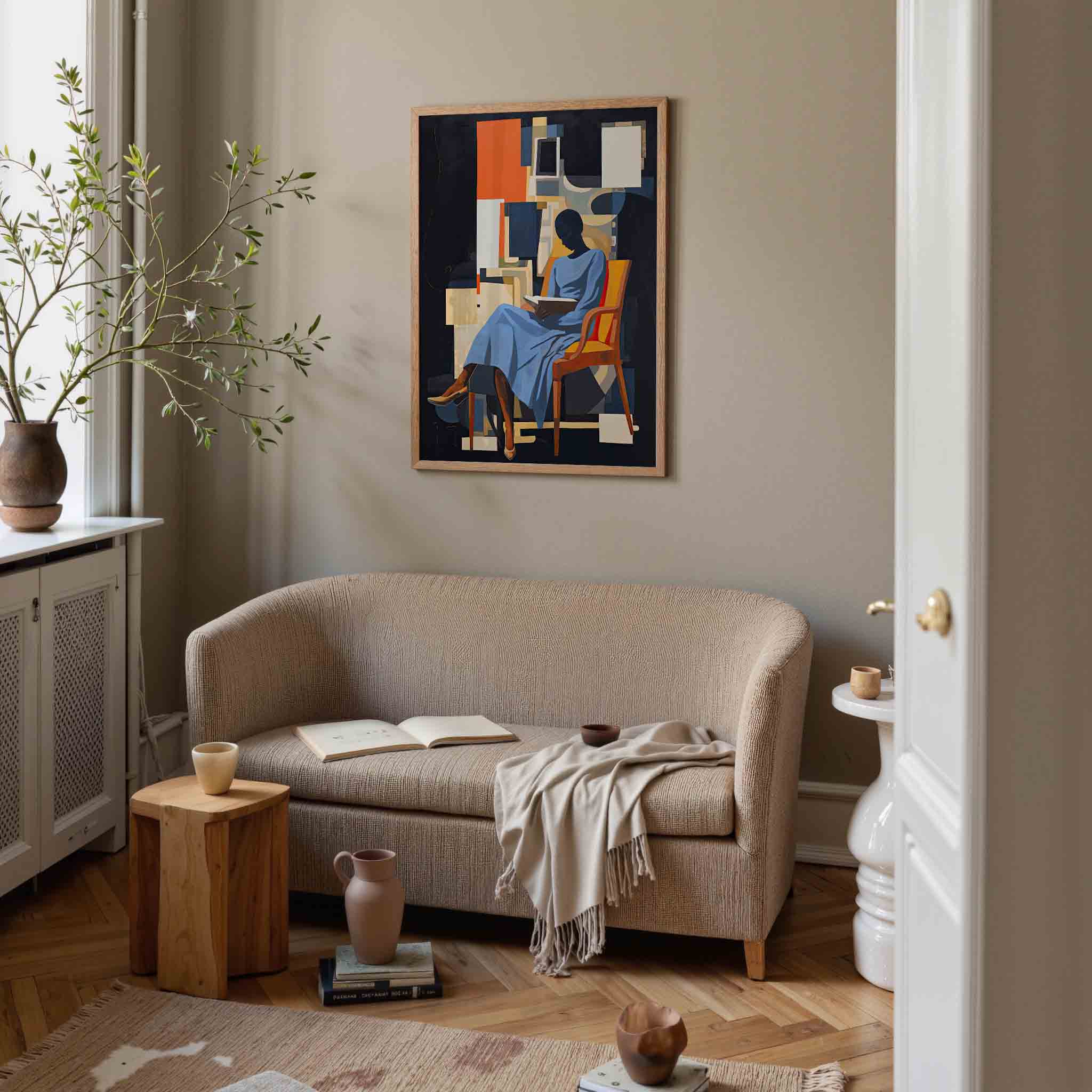 Lezende vrouw in stoel Poster