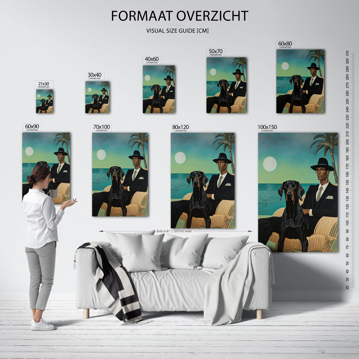 Man met hond en palmboom Poster