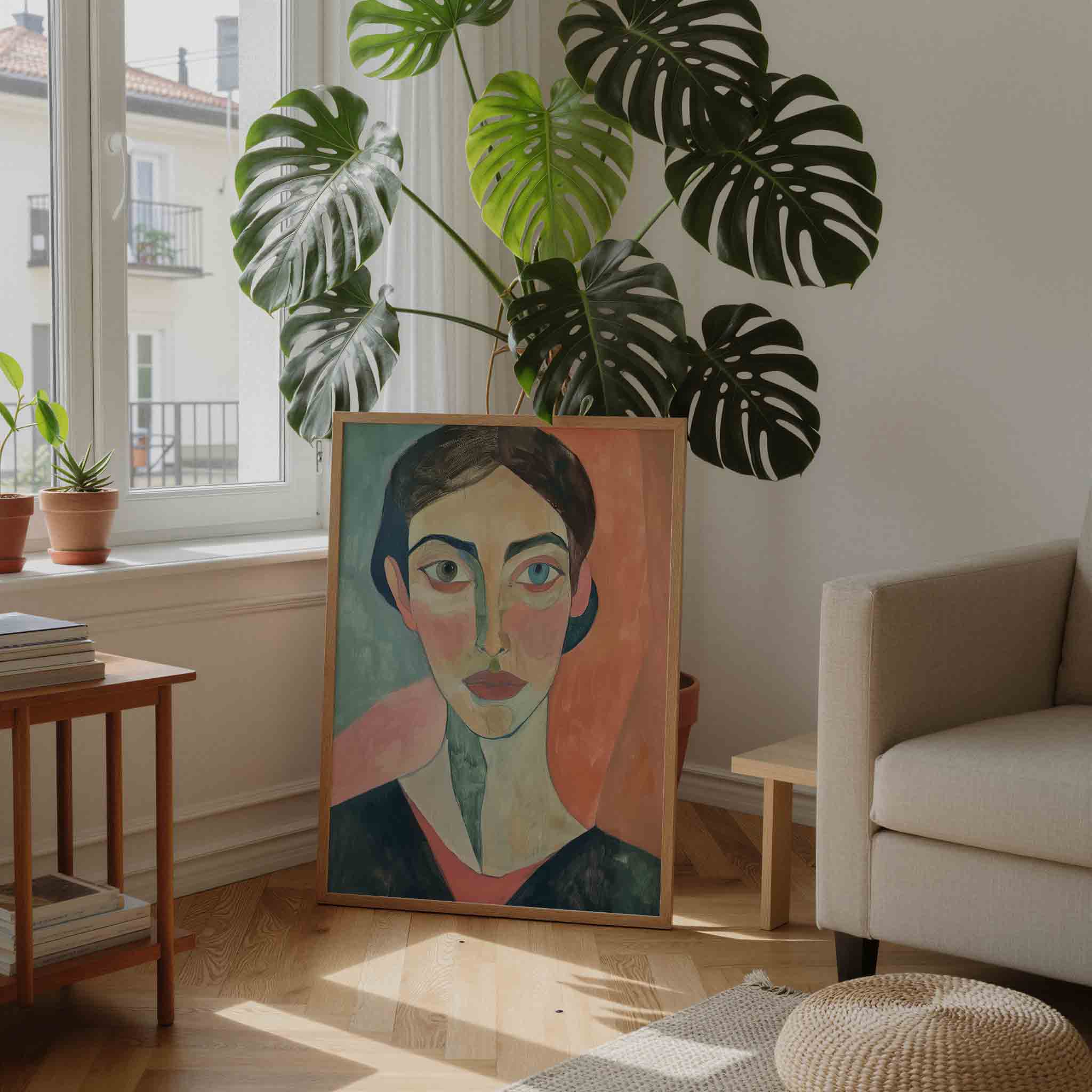 Portret met kleurrijke achtergrond Poster