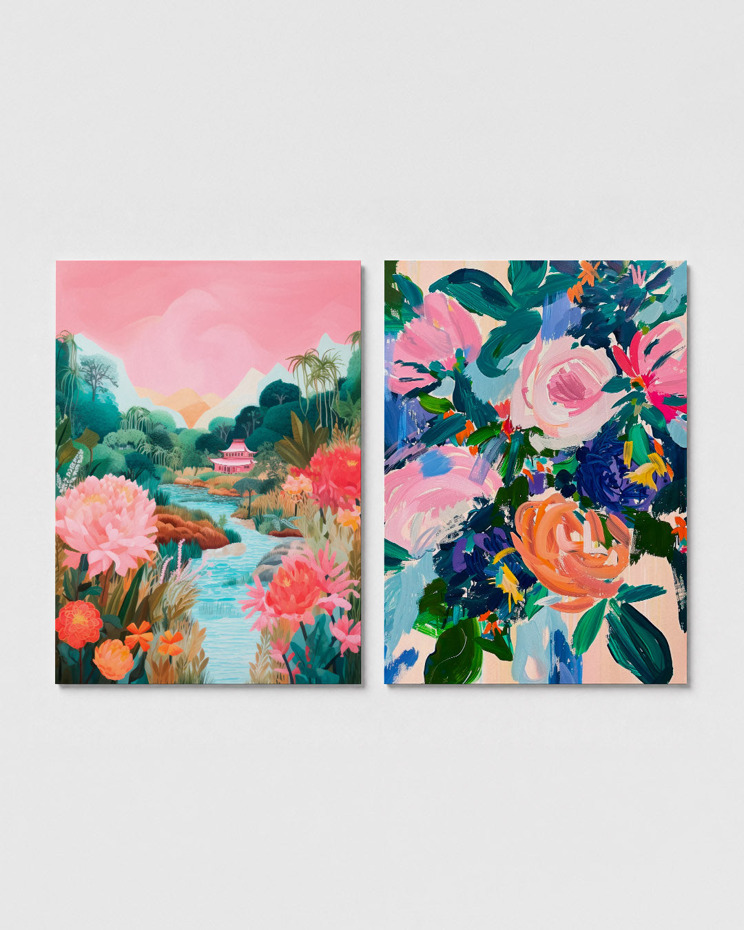 Kleurrijke tuinlandschap Posterset