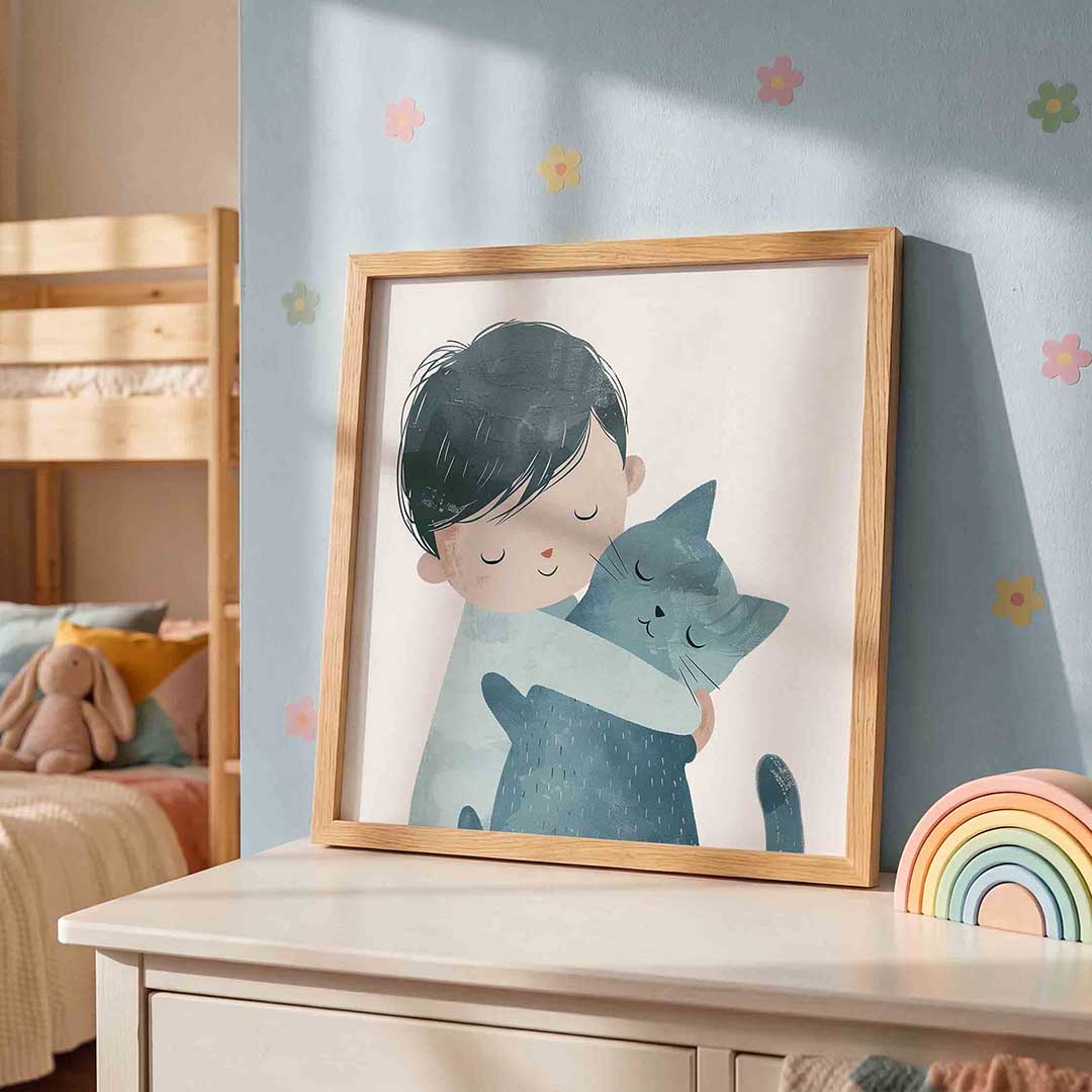 Jongen met kat Poster