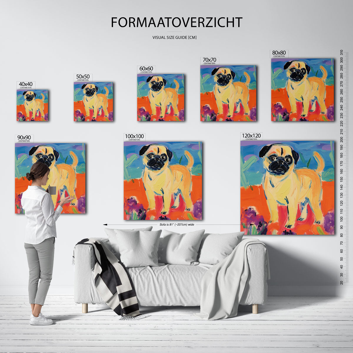 Mopshond op kleurrijke achtergrond Poster