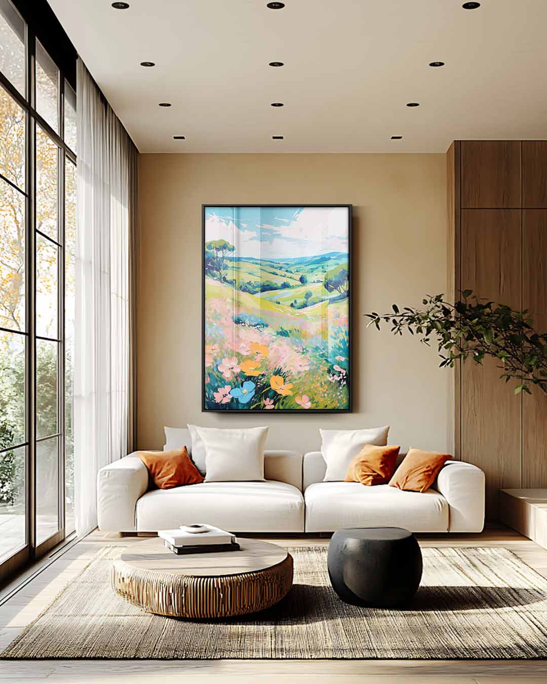 Zomerse Heuvels en Bloemenweelde Kunstwerk-canvas-dibond-plexiglas-wanddecoratie-WallArtistic