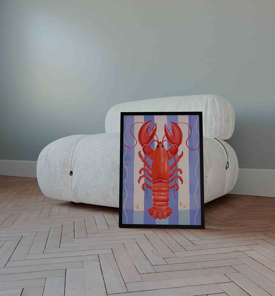 Kreeft op gestreepte achtergrond Poster