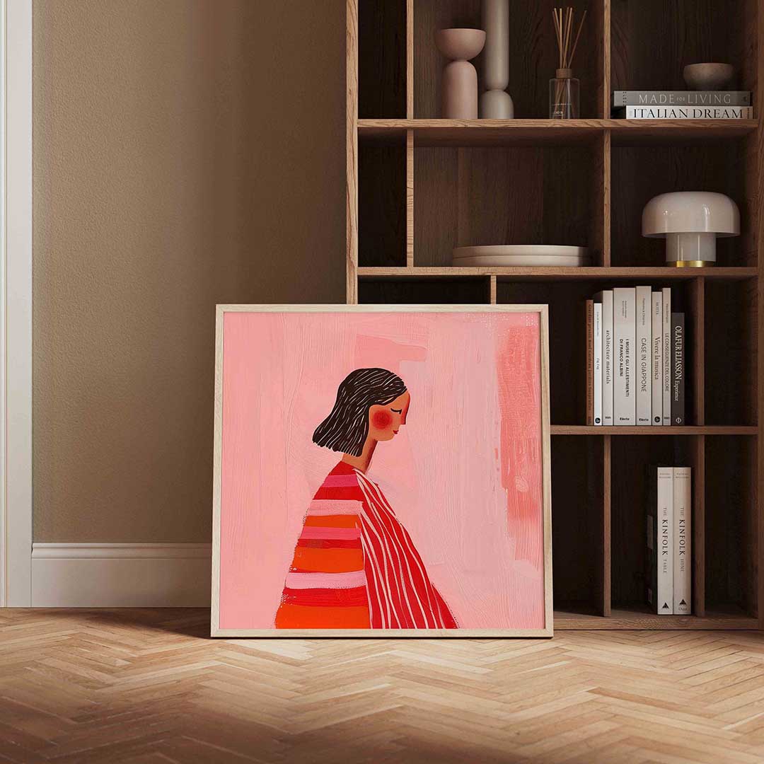 Vrouw met gestreepte kleding Poster