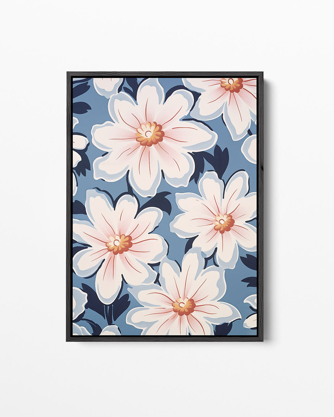 Bloemmotief op blauw Kunstwerk