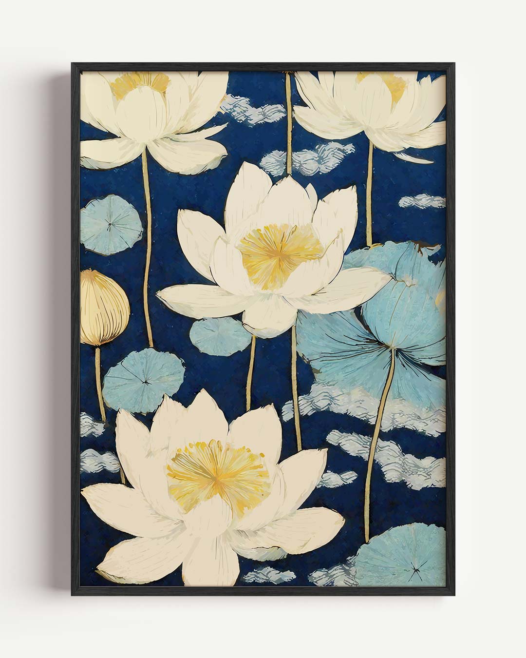 Charmante Lotus Bloemen op Blauw Poster-WallArtistic