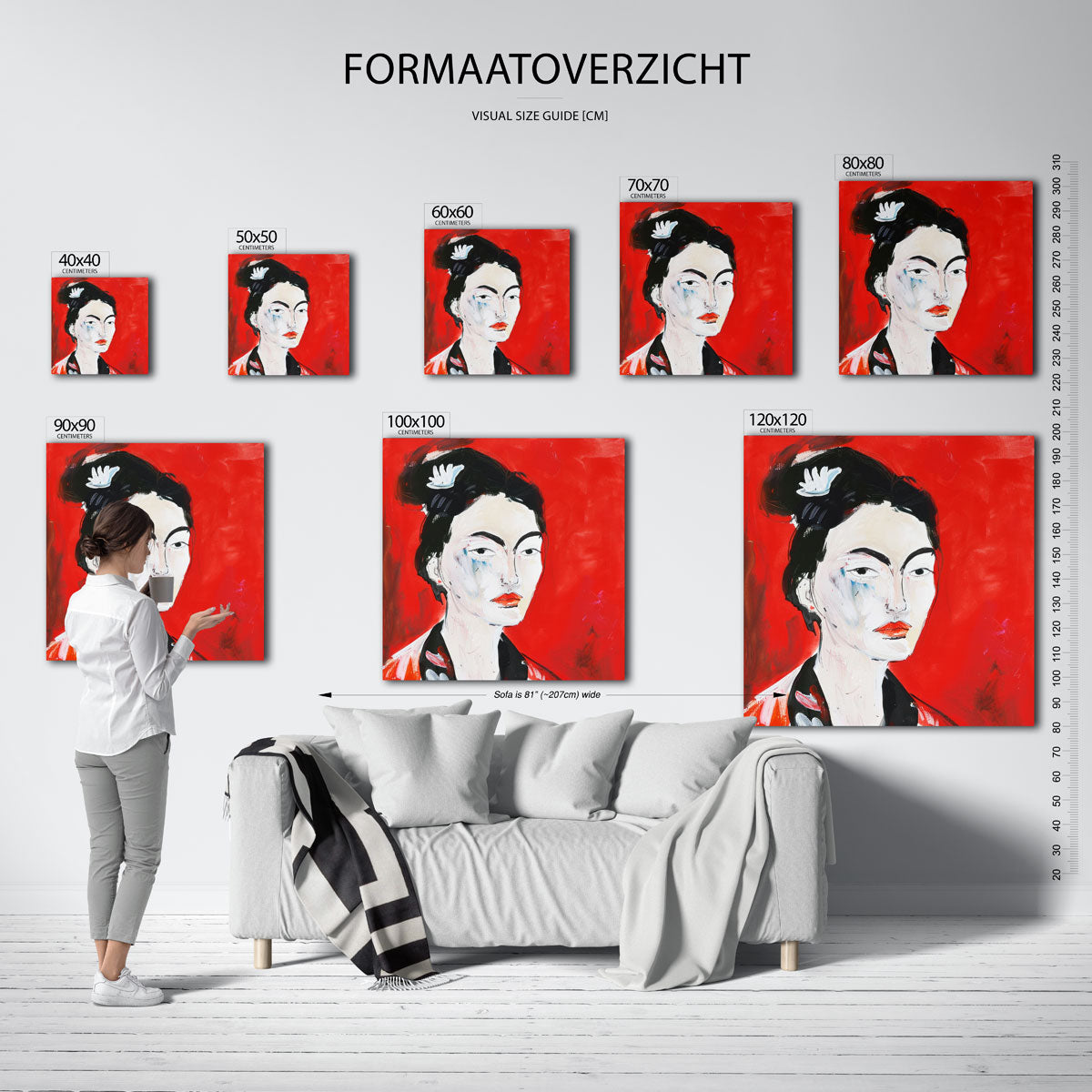 Portret met rode achtergrond Poster