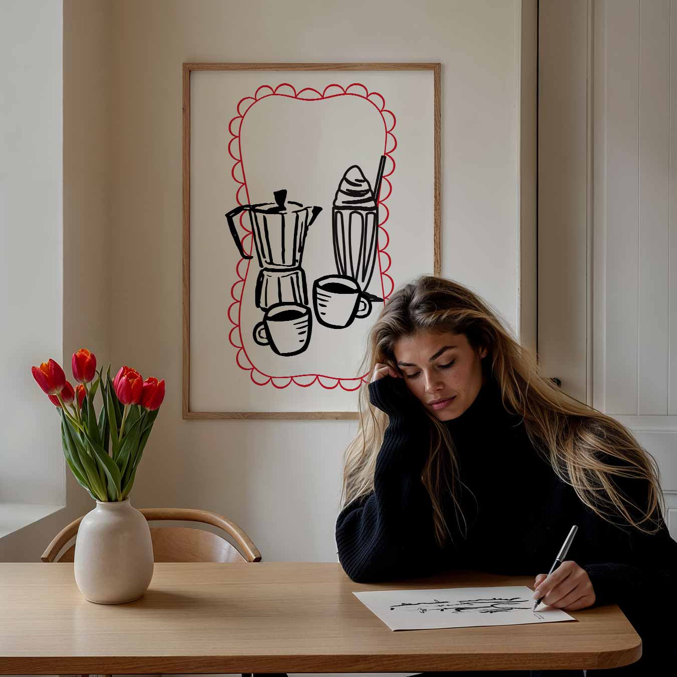 Stijlvolle Koffie Illustratie Poster-WallArtistic
