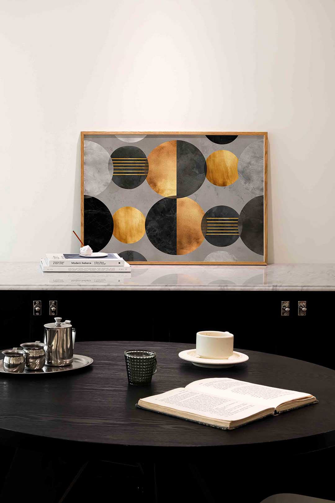 Gouden en zwarte cirkels Poster