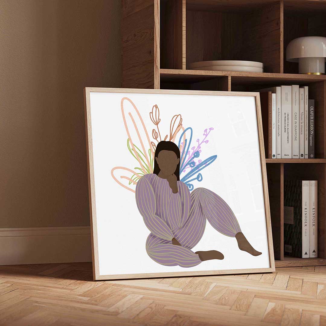 Zittende figuur met bloemen Poster