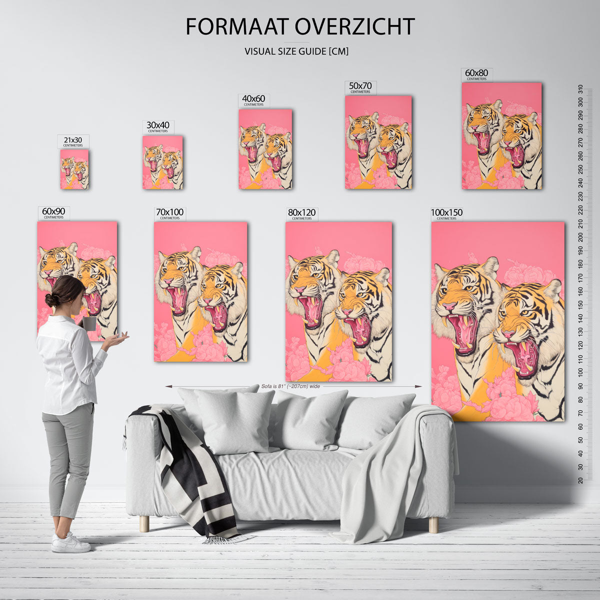 Twee tijgers met bloemen Poster