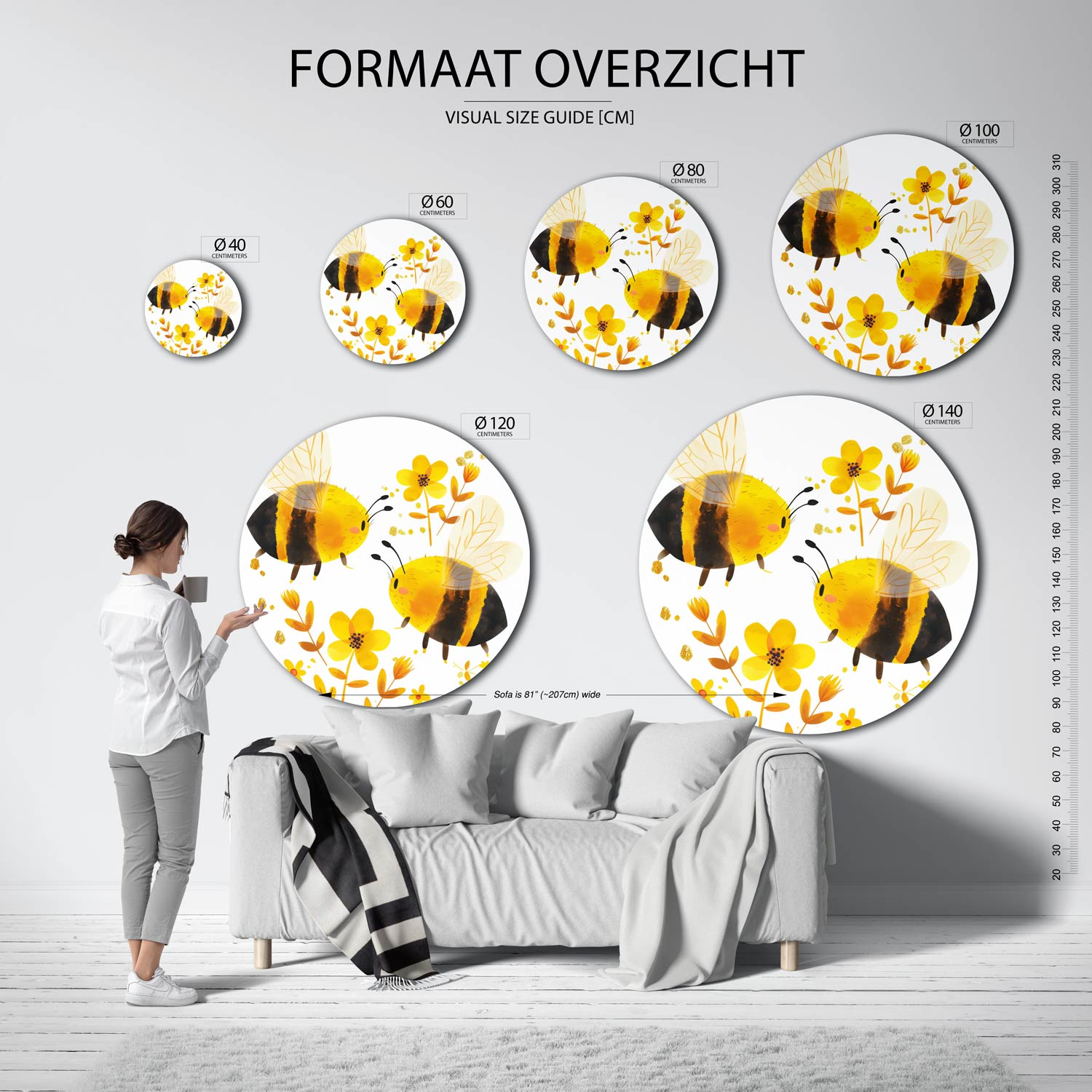 Bij en bloemen Muurcirkel