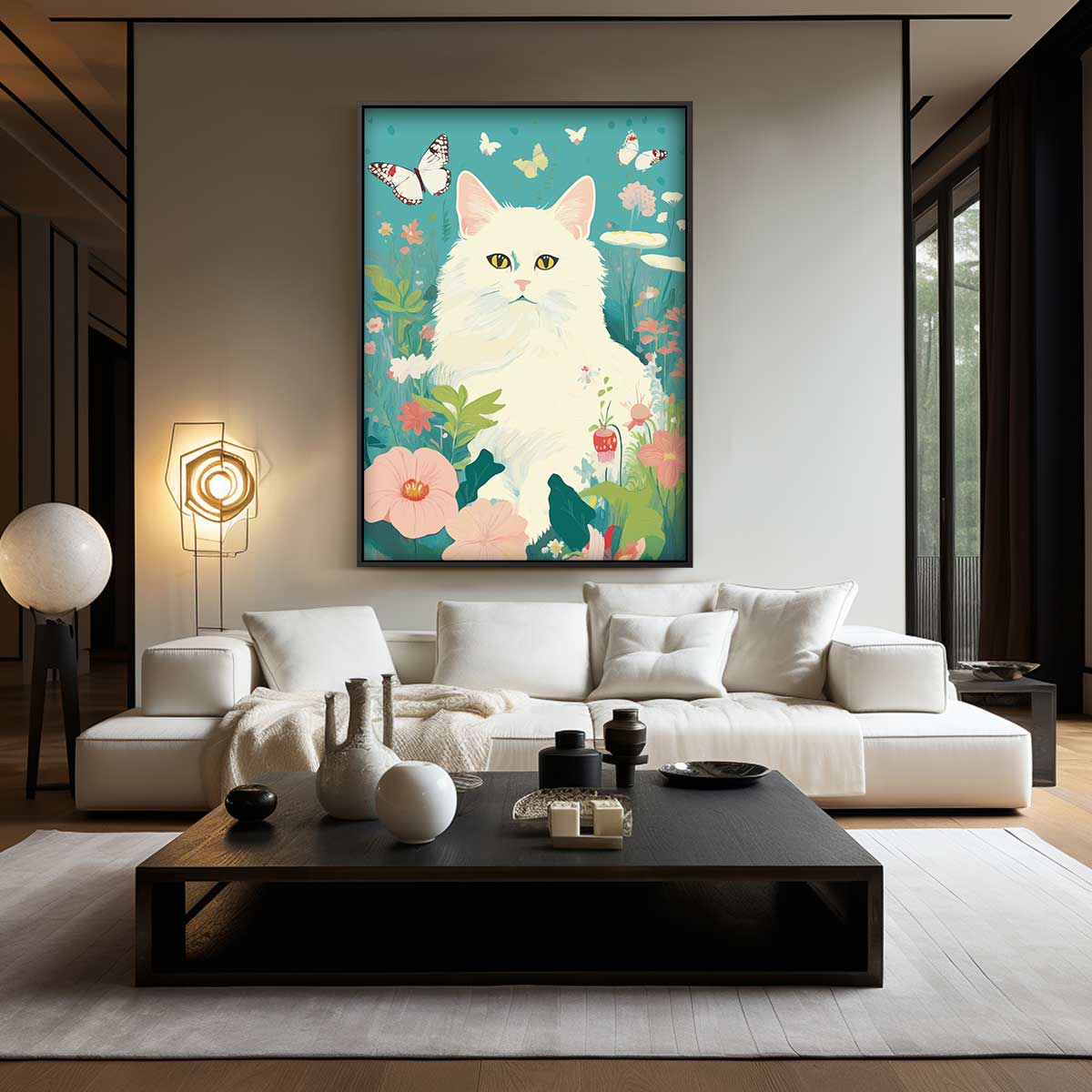 Dreamy Cat in Flower Garden Artwork