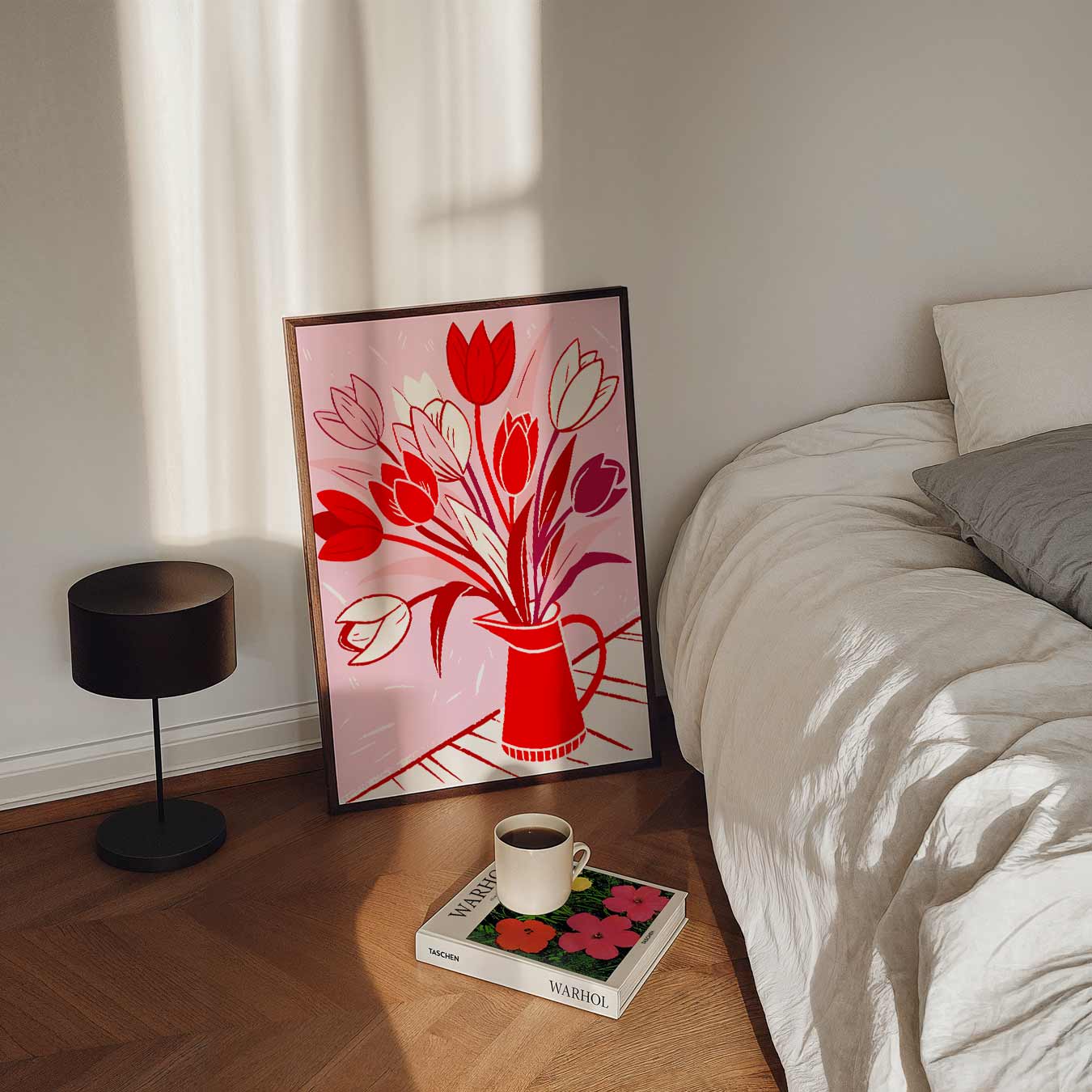 Bloeiende Tulpen in Rode Vaas Poster-WallArtistic