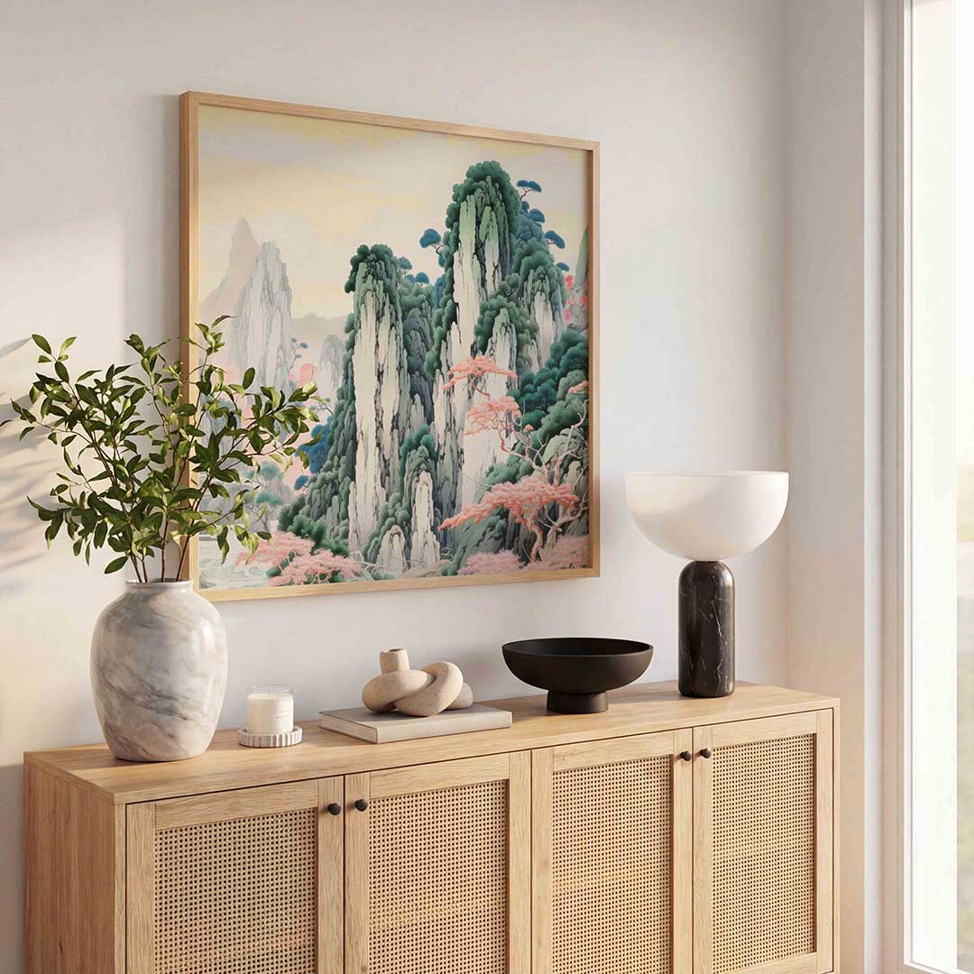Berglandschap met bomen Poster