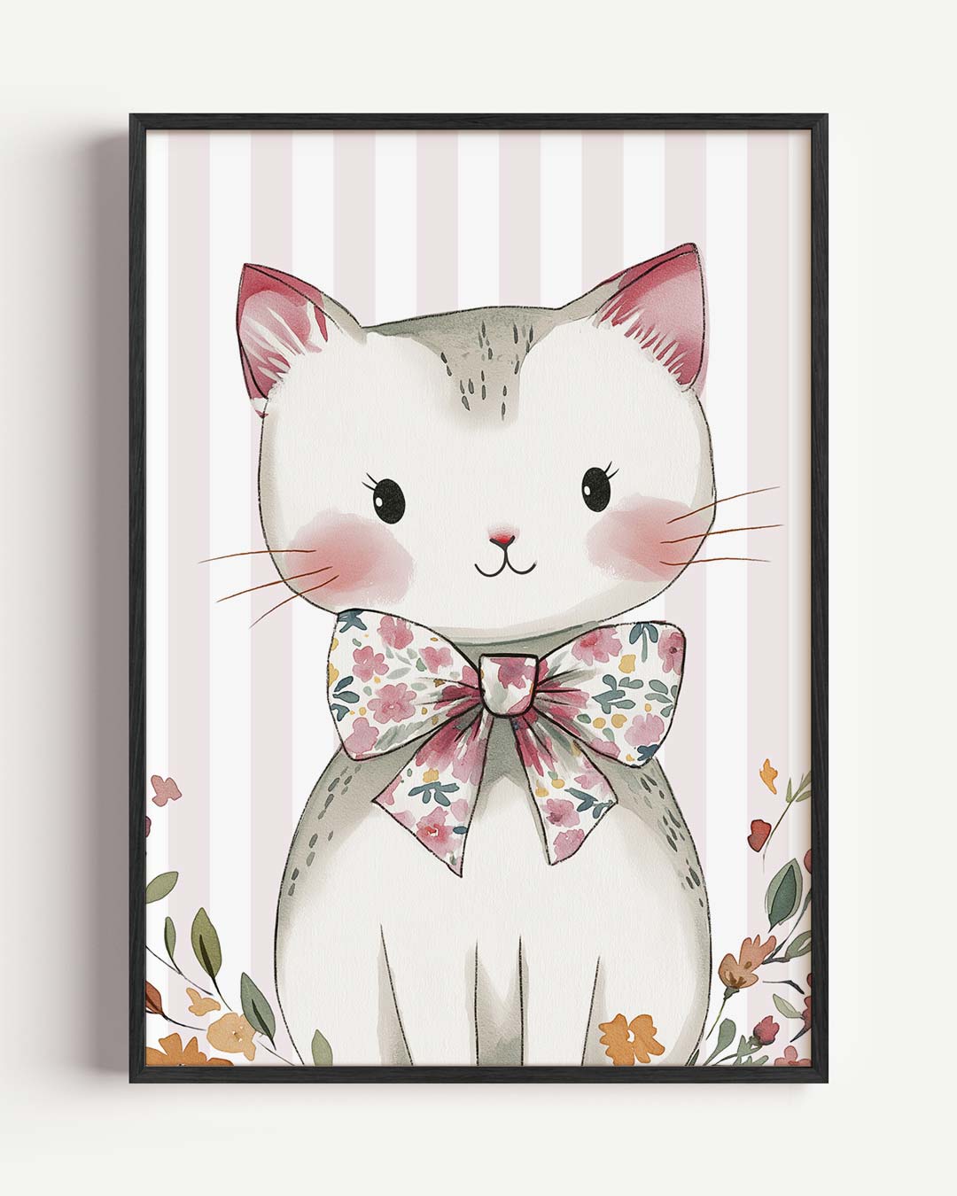 Schattige Kattenposter met Bloemenstrik Poster-WallArtistic