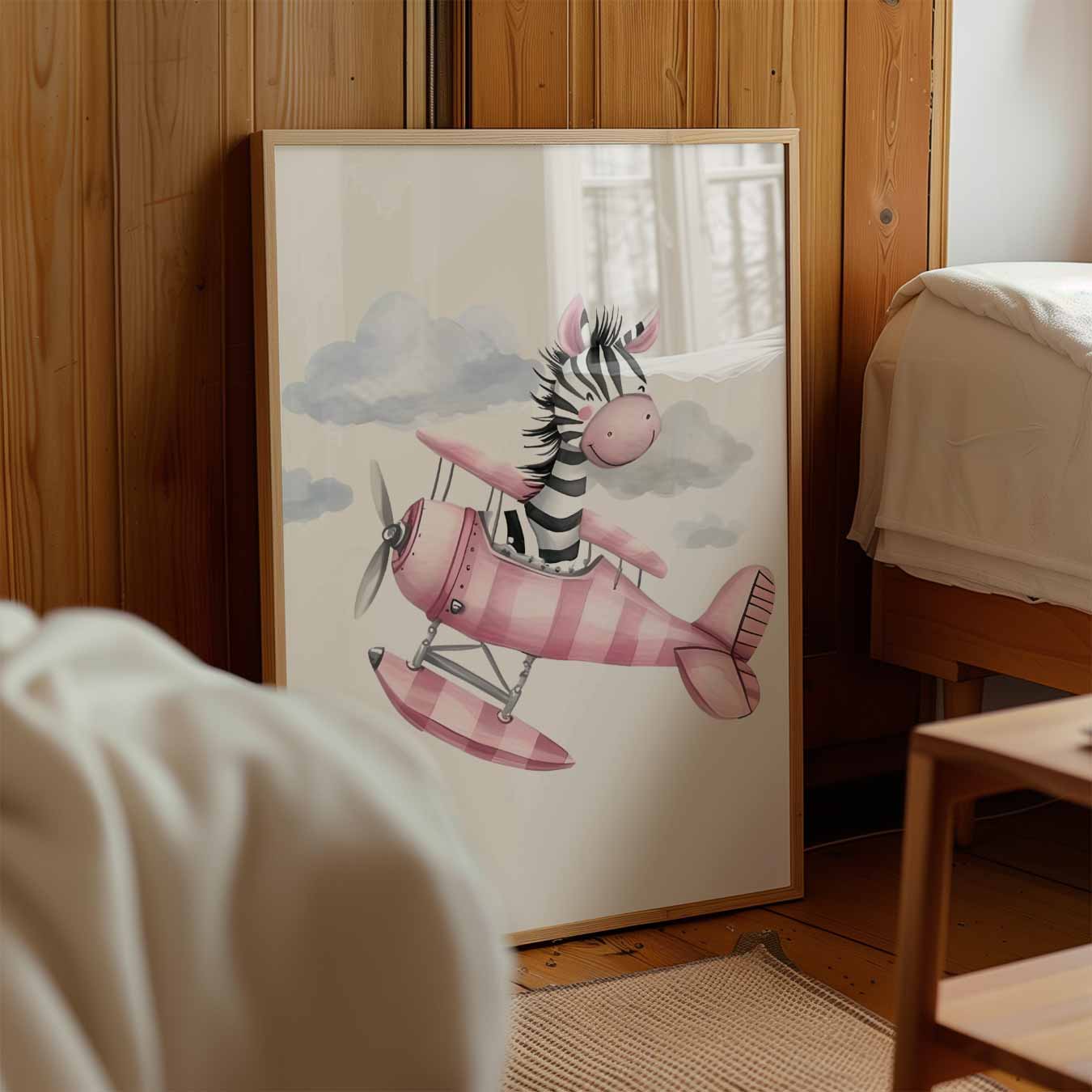 Dromerige Zebra in het Vliegtuig Poster-WallArtistic
