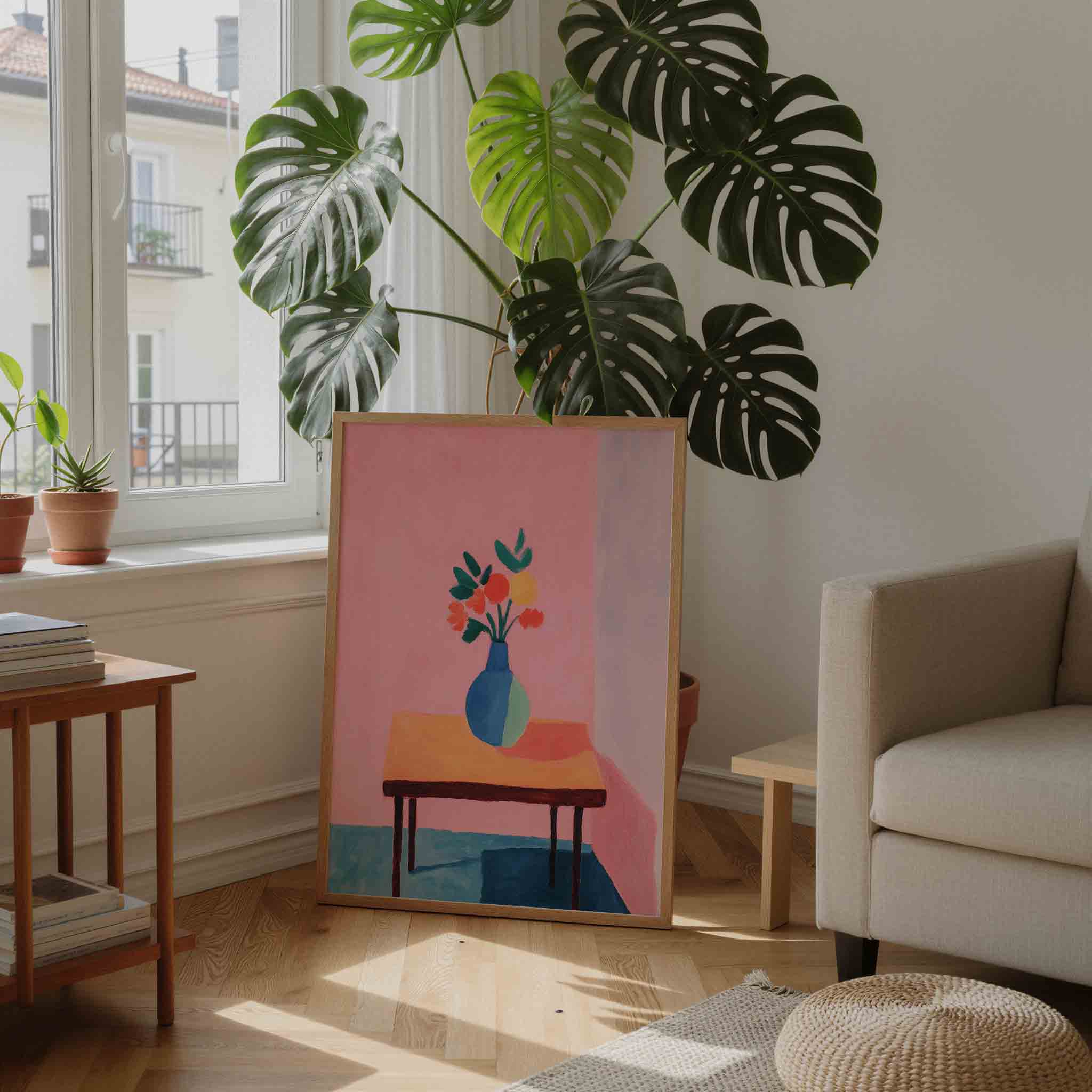 Bloemenvaas op tafel Poster
